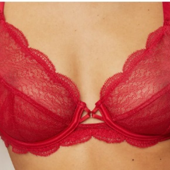 Simone Pérèle Implicite Frivole Sheer Plunge Lace Bra Poppy Red 32D NWT - Picture 3 of 5